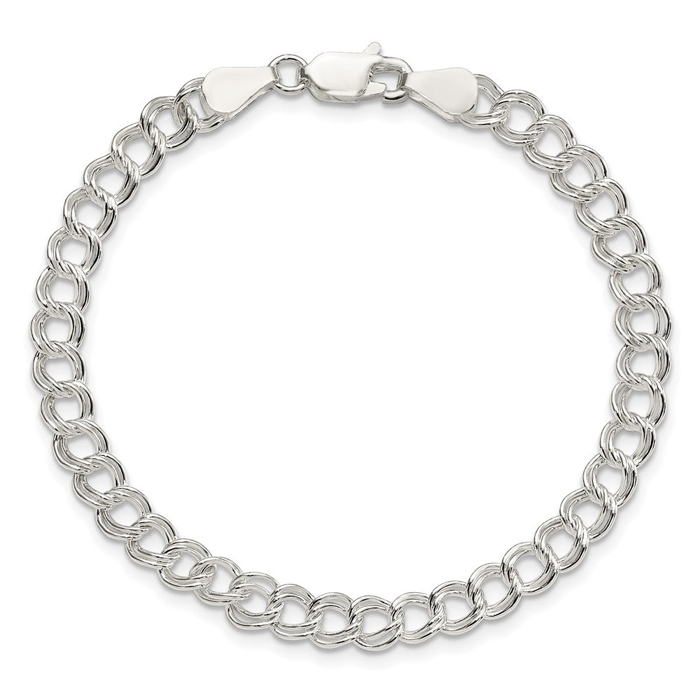 Sterling Silver 5.25mm Solid Double Link Charm Bracelet - 5
