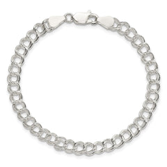 Sterling Silver 5.25mm Solid Double Link Charm Bracelet - 5