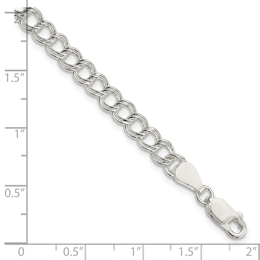 Sterling Silver 5.25mm Solid Double Link Charm Bracelet - 2