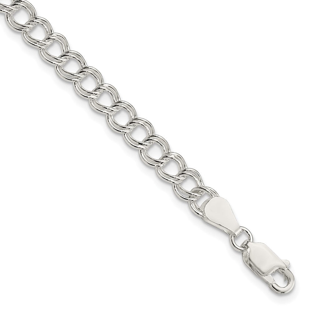Sterling Silver 5.25mm Solid Double Link Charm Bracelet - 5
