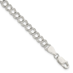 Sterling Silver 5.25mm Solid Double Link Charm Bracelet - 5