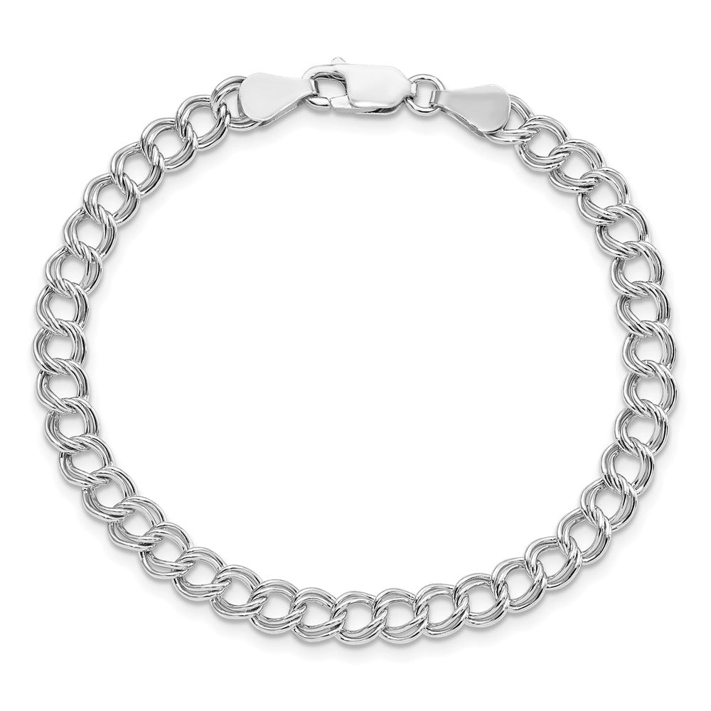 Sterling Silver RH-plated 5.25mm Solid Double Link Charm Bracelet - 2