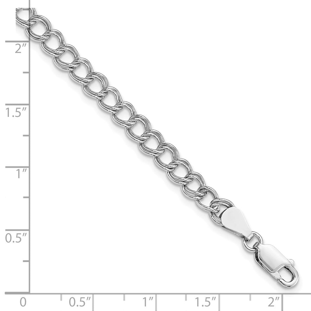 Sterling Silver RH-plated 5.25mm Solid Double Link Charm Bracelet - 2