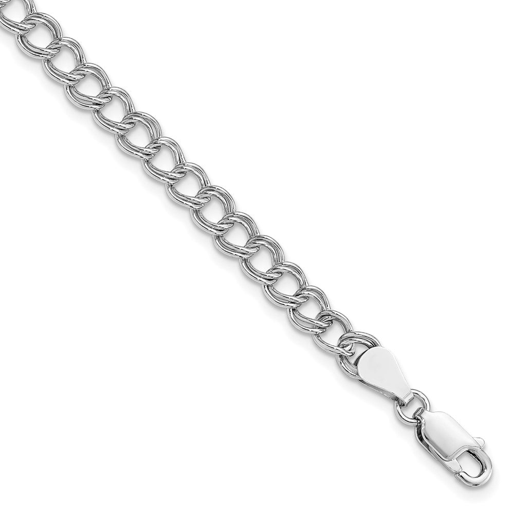 Sterling Silver RH-plated 5.25mm Solid Double Link Charm Bracelet - 2