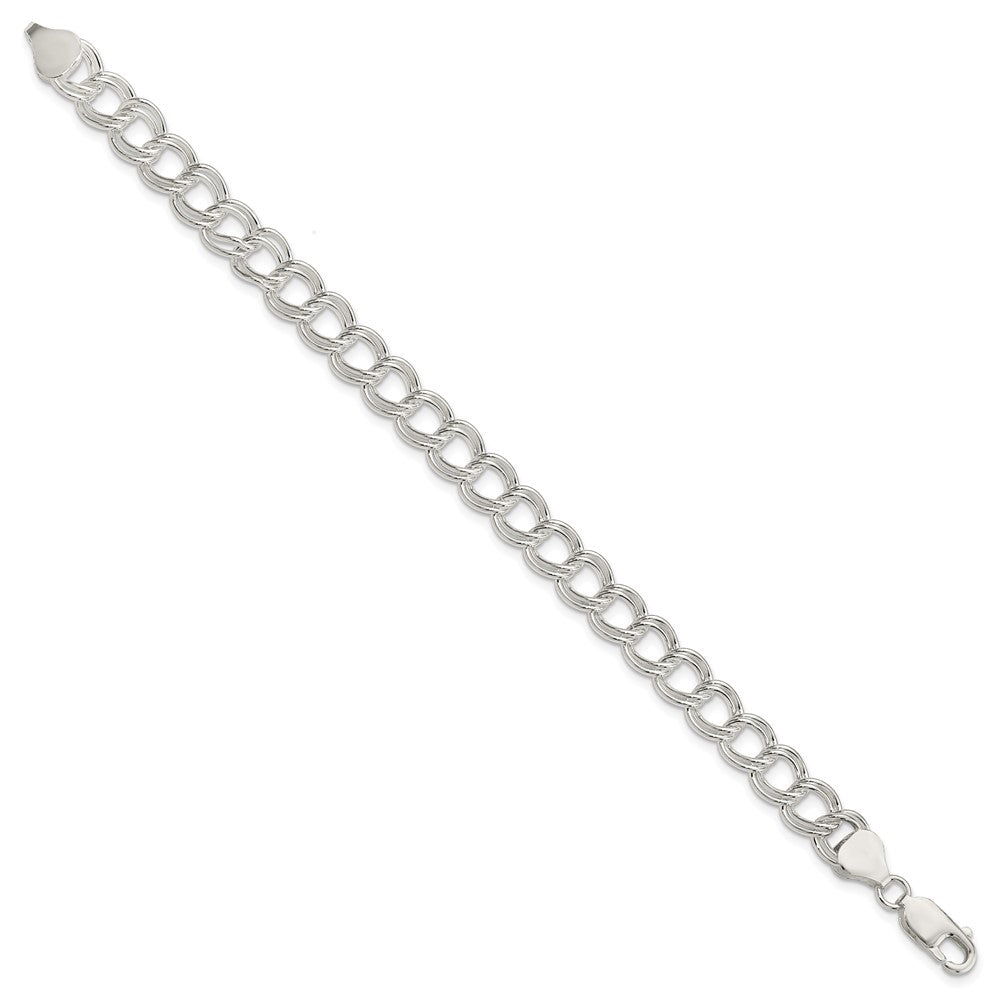 Sterling Silver 7.75mm Solid Double Link Charm Bracelet - 3