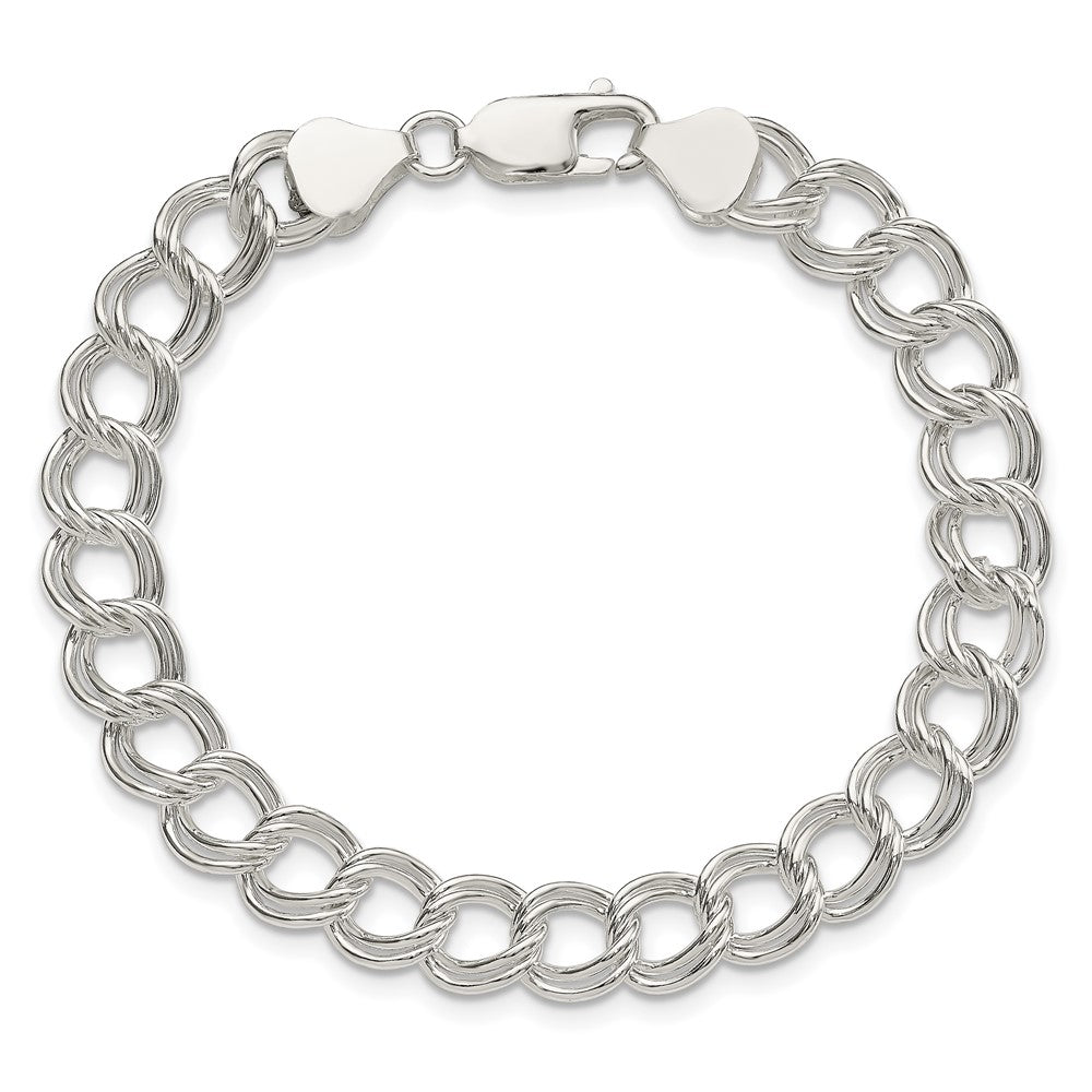 Sterling Silver 7.75mm Solid Double Link Charm Bracelet - 3