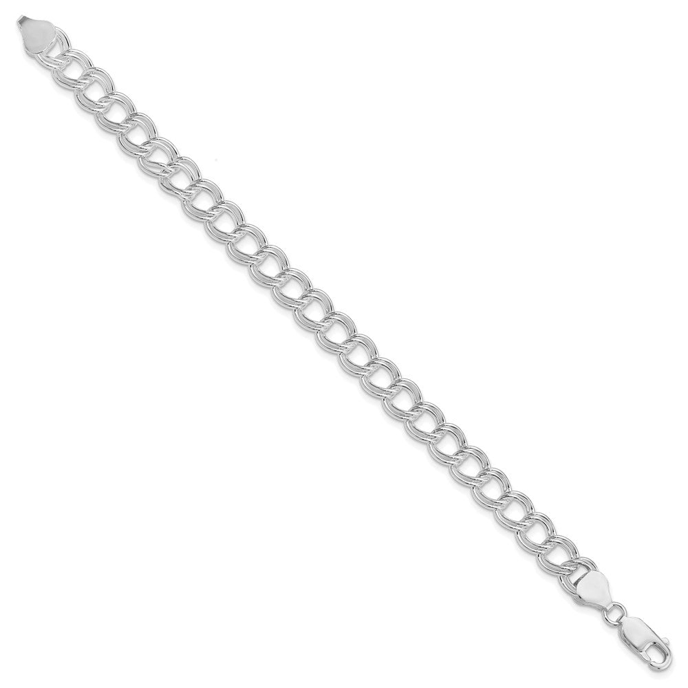 Sterling Silver RH-plated 7.75mm Solid Double Link Charm Bracelet - 2