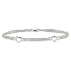 Sterling Silver 10inch Polished Heart Anklet
