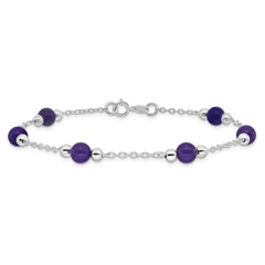 Sterling Silver Rhodium-plated 9inch Polished Lavender Jade Anklet