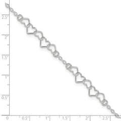 Sterling Silver 9inch Polished Fancy Heart Link Anklet
