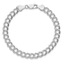 Sterling Silver RH-plated 6mm Solid Double Link Charm Bracelet - 2