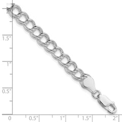 Sterling Silver RH-plated 6mm Solid Double Link Charm Bracelet - 2