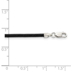 Sterling Silver 20inch 2mm Black Leather Cord Necklace