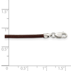 Sterling Silver 20inch 2mm Brown Leather Cord Necklace