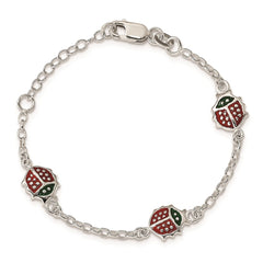 Sterling Silver Multi-color Enamel Ladybugs w/ 1in ext. Children's Bracelet