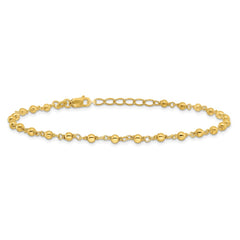 Sterling Silver Gold-tone Beaded 9 inch Plus 1 inch Extender - Total 10 inch Anklet