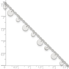 Sterling Silver Circle Disc 9 inch Plus 1 inch Extender - Total 10 inch Anklet