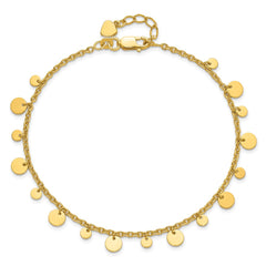 Sterling Silver Gold-tone Circle Disc 9 inch Plus 1 inch Extender - Total 10 inch Anklet