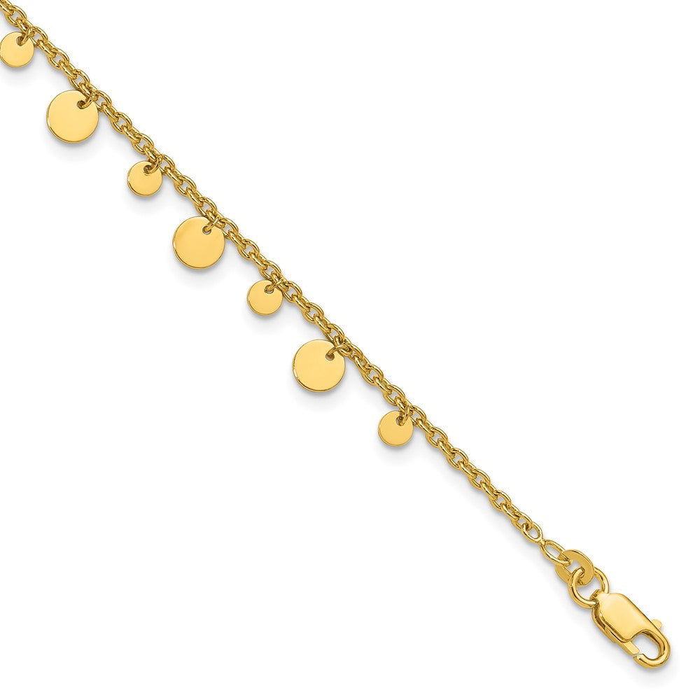 Sterling Silver Gold-tone Circle Disc 9 inch Plus 1 inch Extender - Total 10 inch Anklet