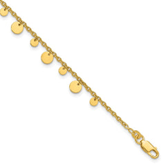 Sterling Silver Gold-tone Circle Disc 9 inch Plus 1 inch Extender - Total 10 inch Anklet