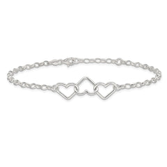 Sterling Silver Interlocking Hearts 8 inch Plus 1 inch Extender - Total 9 inch Anklet