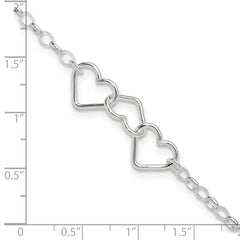 Sterling Silver Interlocking Hearts 8 inch Plus 1 inch Extender - Total 9 inch Anklet