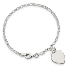 Sterling Silver Engraveable Heart 7in Bracelet