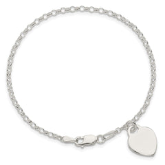 Sterling Silver Engraveable Heart Charm Bracelet - 4
