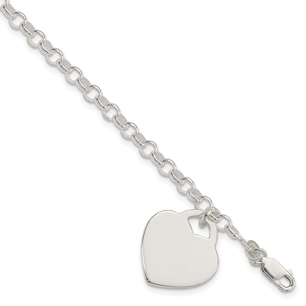 Sterling Silver Polished Engraveable Heart Bracelet - 5