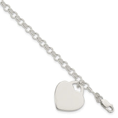 Sterling Silver Polished Engraveable Heart Bracelet - 5