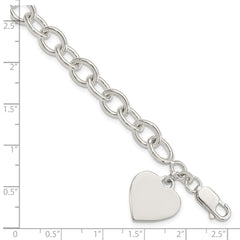 Sterling Silver Engraveable Heart Fancy Link Bracelet - 4