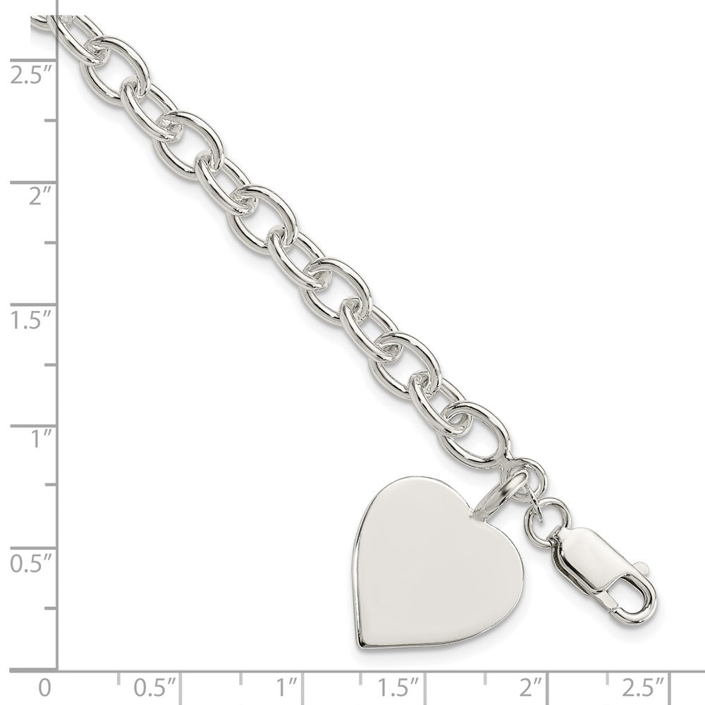 Sterling Silver Engraveable Heart Fancy Link Bracelet - 5