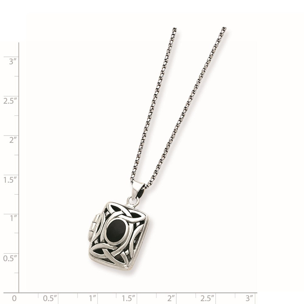 Sterling Silver Rhodium-plated Oval Onyx Rectangle 22mm Locket 18 inch Necklace