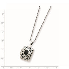 Sterling Silver Rhodium-plated Oval Onyx Rectangle 22mm Locket 18 inch Necklace