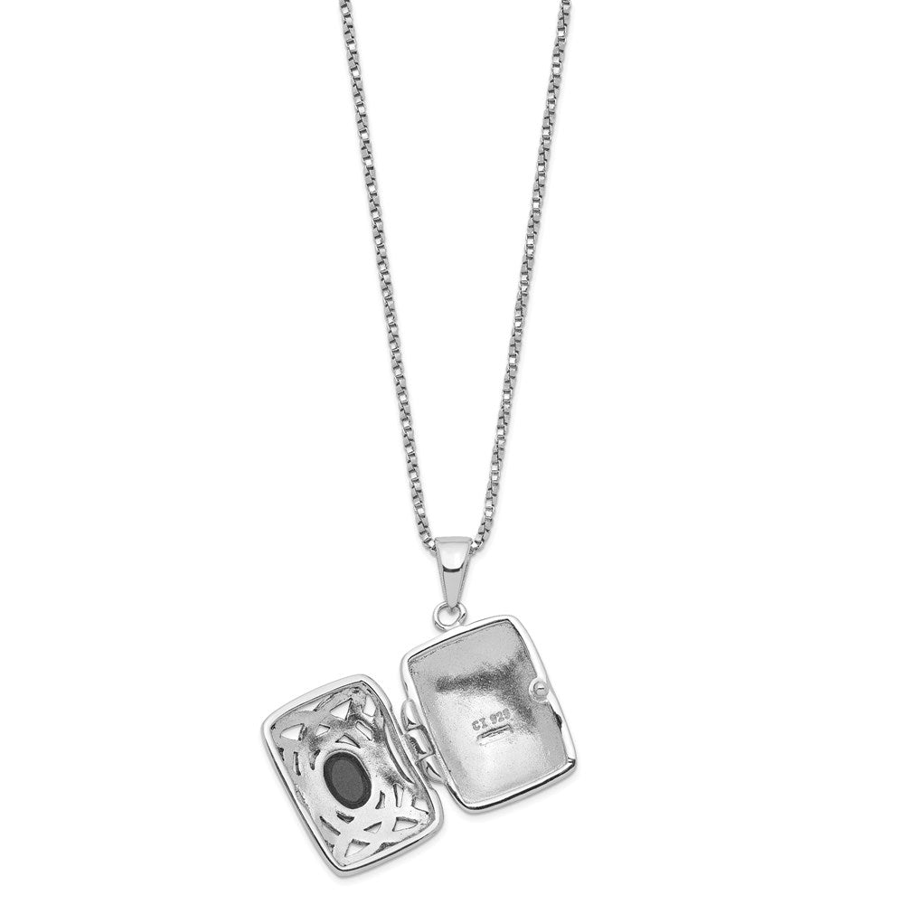 Sterling Silver Rhodium-plated Oval Onyx Rectangle 22mm Locket 18 inch Necklace