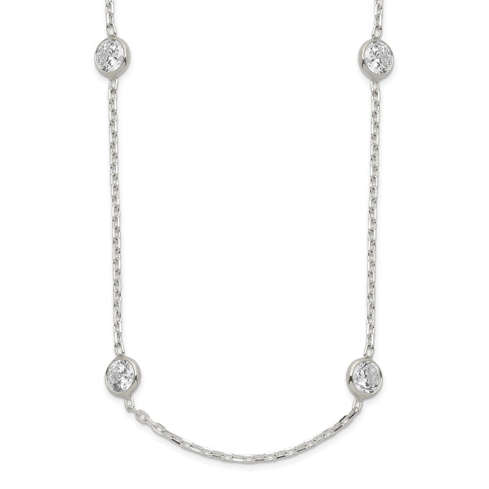 Sterling Silver 24 Inch w/2 in ext. Station CZ Necklace