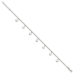 Sterling Silver Polished Hearts Anklet