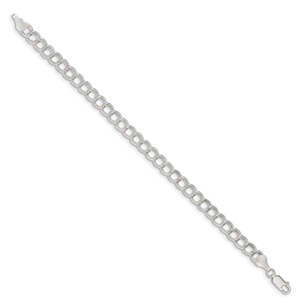 Sterling Silver 6mm Semi-Solid Double Link Charm Bracelet - 5