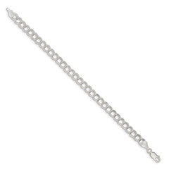 Sterling Silver 6mm Semi-Solid Double Link Charm Bracelet - 5