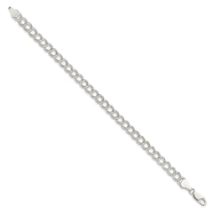 Sterling Silver 6mm Semi-Solid Double Link Charm Bracelet - 4