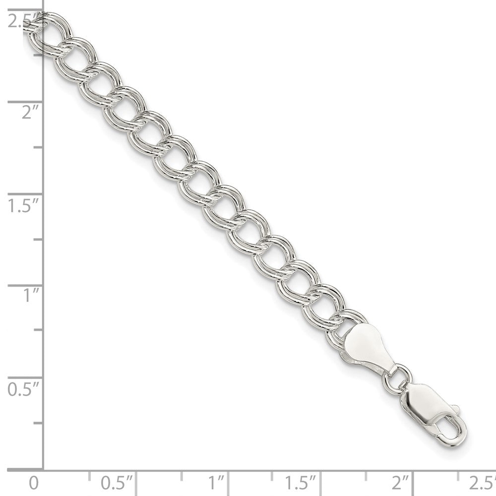 Sterling Silver 6mm Semi-Solid Double Link Charm Bracelet - 4