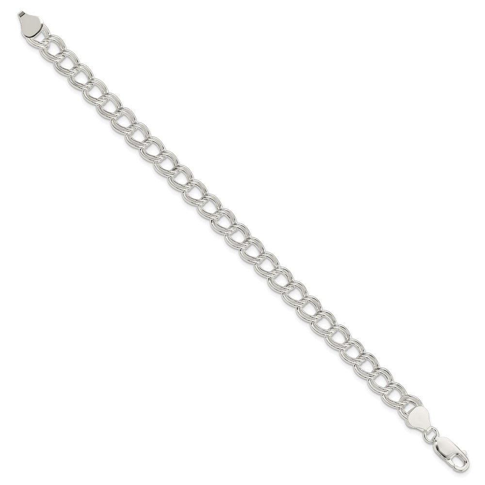 Sterling Silver 7.5mm Semi-Solid Double Link Charm Bracelet - 4