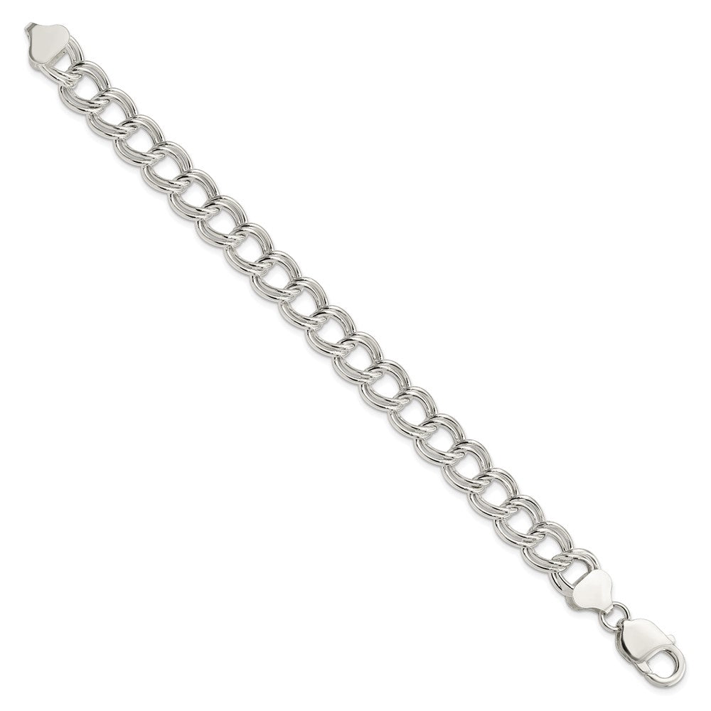 Sterling Silver 10.5mm Semi-Solid Double Link Charm Bracelet - 4