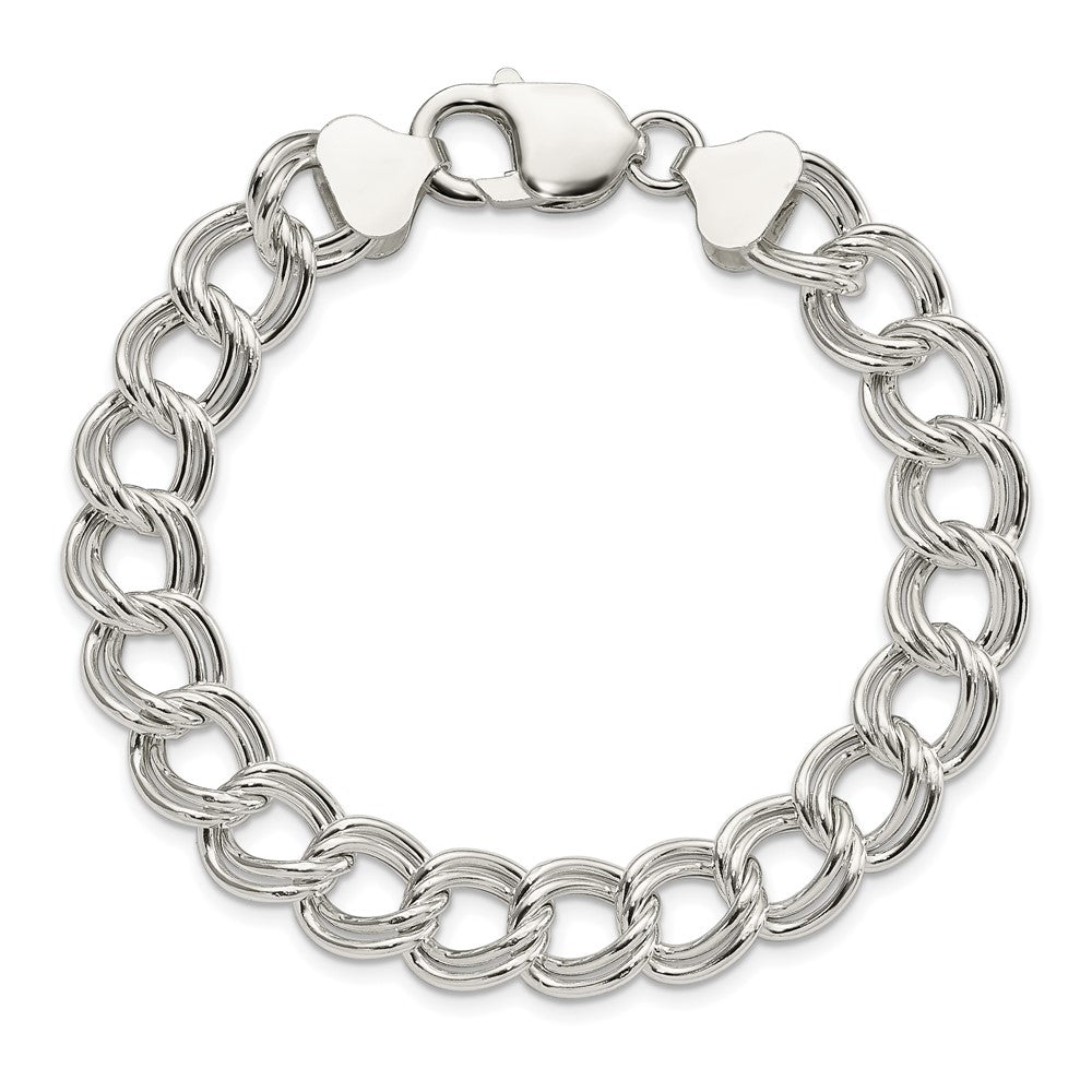Sterling Silver 10.5mm Semi-Solid Double Link Charm Bracelet - 3