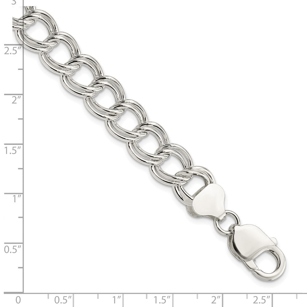 Sterling Silver 10.5mm Semi-Solid Double Link Charm Bracelet - 4