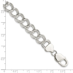 Sterling Silver 10.5mm Semi-Solid Double Link Charm Bracelet - 4