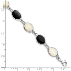 Sterling Silver Rhodium-plated Onyx and Mother of Pearl Bracelet - 2