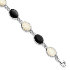 Sterling Silver Rhodium-plated Onyx and Mother of Pearl Bracelet - 2