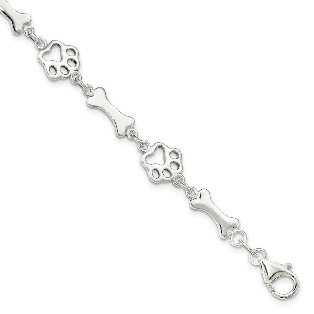 Sterling Silver Dog Bones and Paws Bracelet - 2