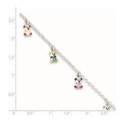 Sterling Silver Multi-color Enameled Bears w/ 1in ext Children's Bracelet